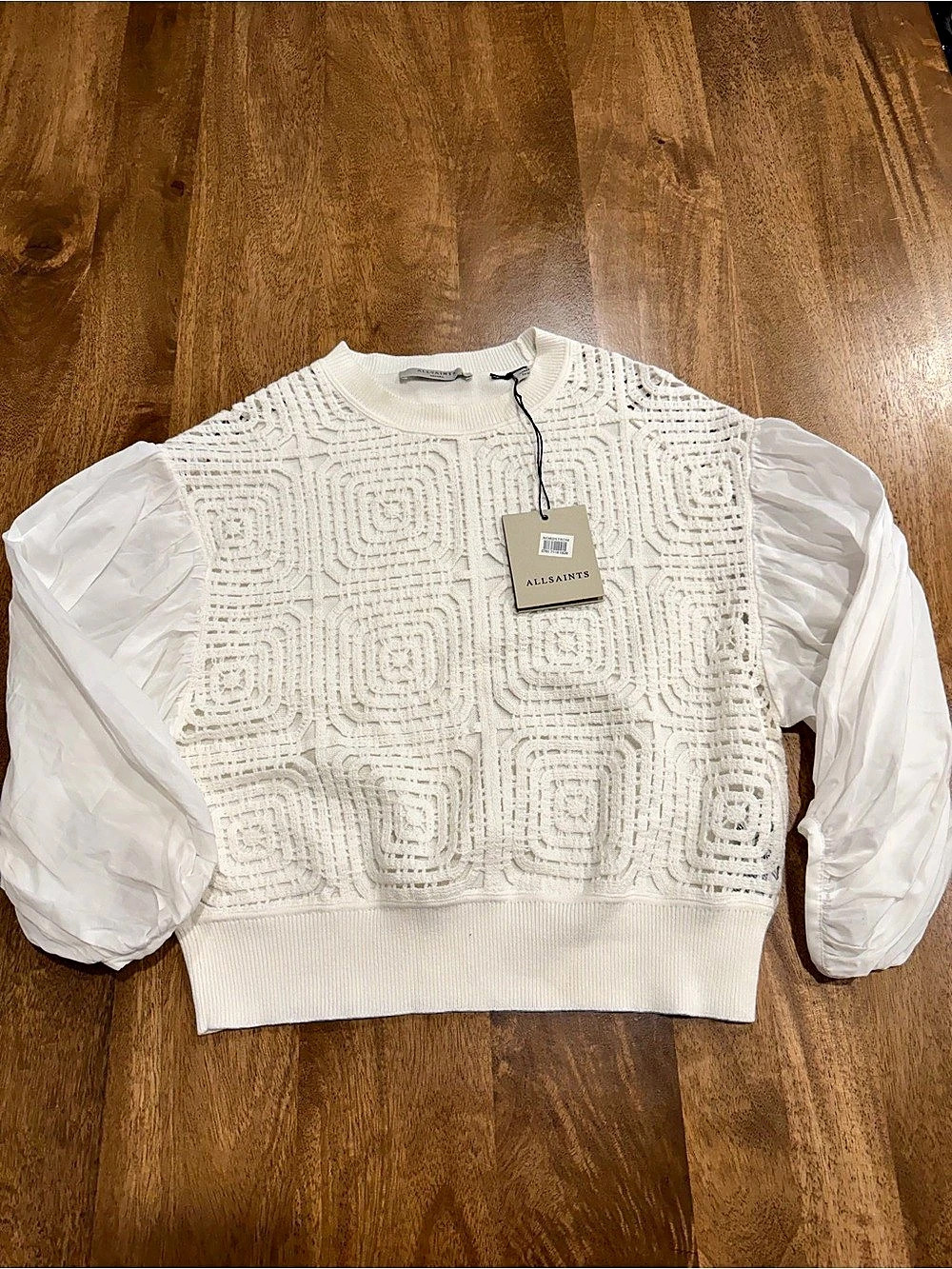 AllSaints Sol Jumper Geometric Knit Puff Sleeve Sweater XS